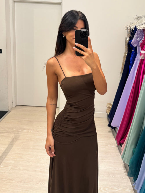 Vestito lungo arricciato con incrocio schiena