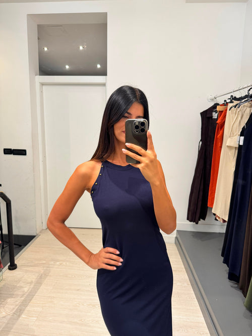 Vestito midi scollo americano borchie