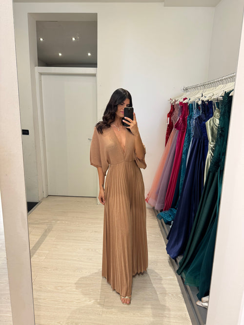 Abito cerimonia maglia plisse lurex manica