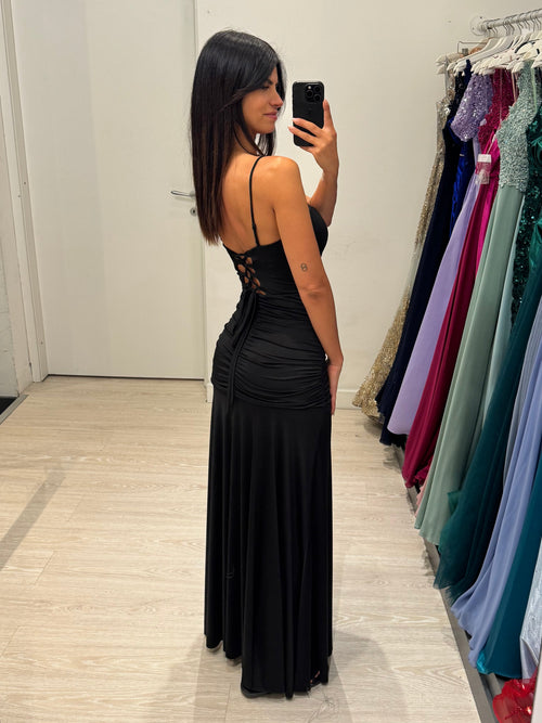 Vestito lungo arricciato con incrocio schiena
