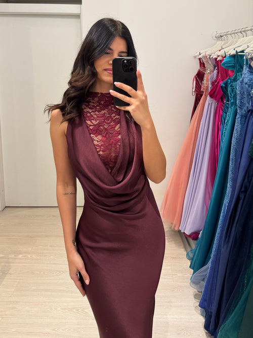 Abito cerimonia satin con pizzo