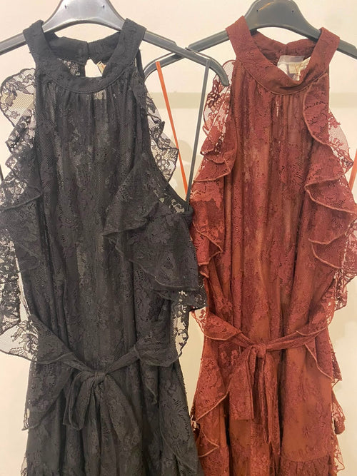 Vestito lungo pizzo scollo americano