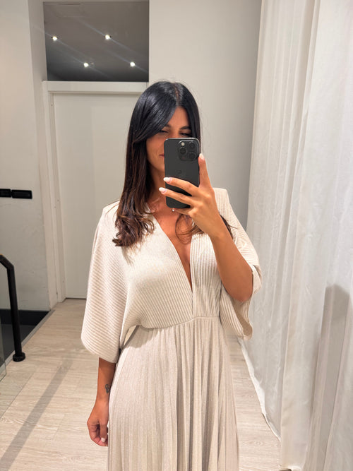 Abito cerimonia maglia plisse lurex manica