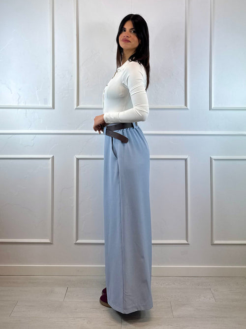 Pantalone palazzo con pence vita arricciata