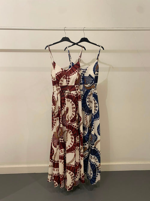 Vestito lungo fantasia fiocco schiena