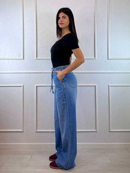 Jeans sophiawide leg vita arricciata e coulisse