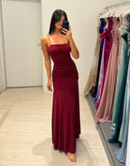 Vestito lungo arricciato con incrocio schiena