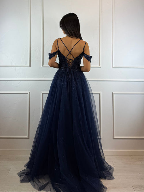 Abito principessa paillettes manica scesa tulle