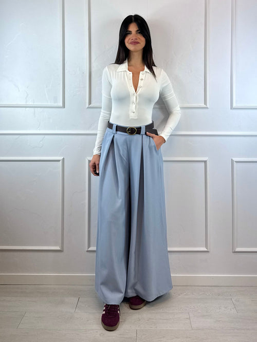 Pantalone palazzo con pence vita arricciata