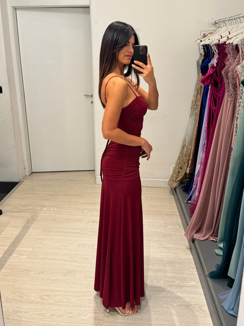 Vestito lungo arricciato con incrocio schiena