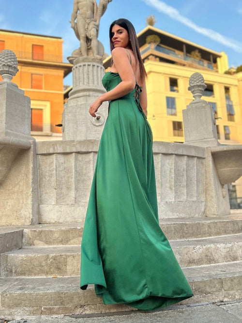 Abito cerimonia raso corsetto intrecciato dietro