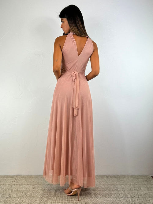Vestito Giulia lungo tulle scollo americano