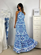 Vestito lungo fantasia mare scollo americano