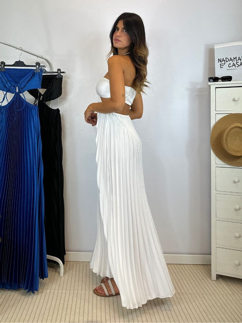 Vestito lungo plisse spacco fianco
