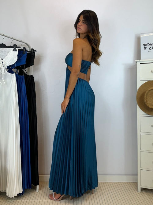Vestito lungo plisse spacco fianco
