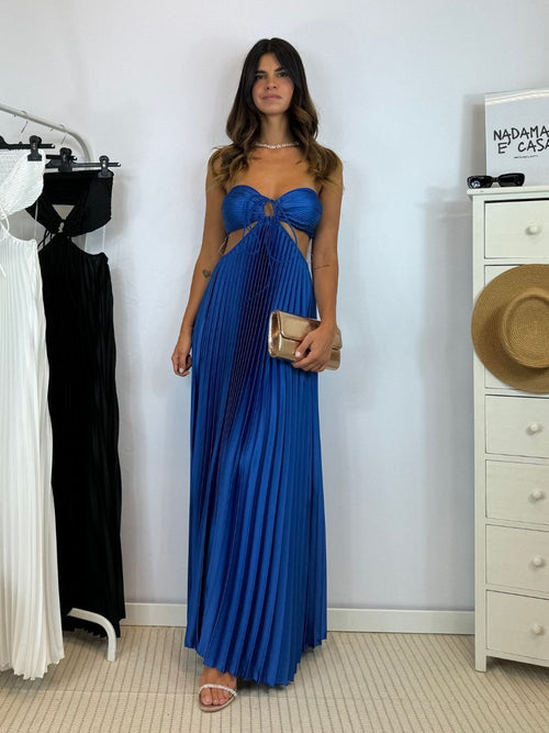 Vestito lungo plisse spacco fianco