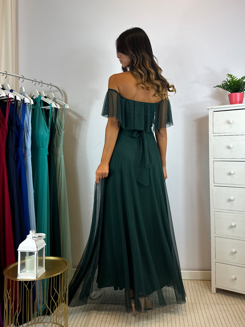 Vestito lungo tulle manica scesa volant