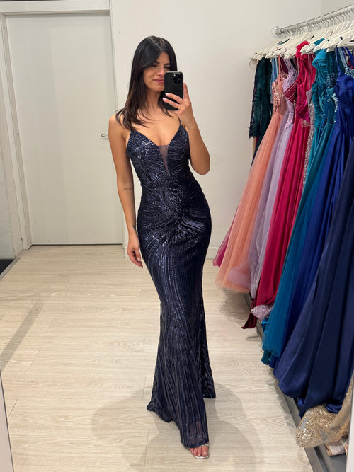 Abito cerimonia sirena paillettes decoro