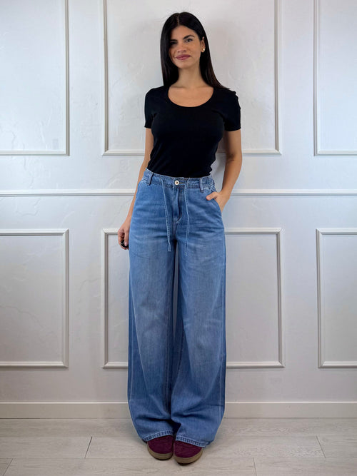 Jeans sophiawide leg vita arricciata e coulisse