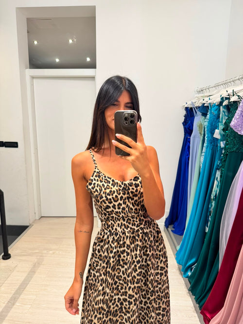 Vestito lungo maculato fiocco schiena
