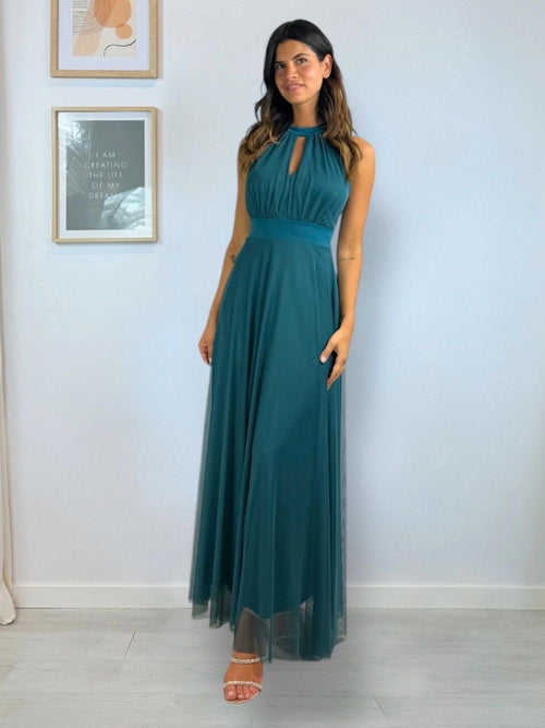 Vestito Giulia lungo tulle scollo americano