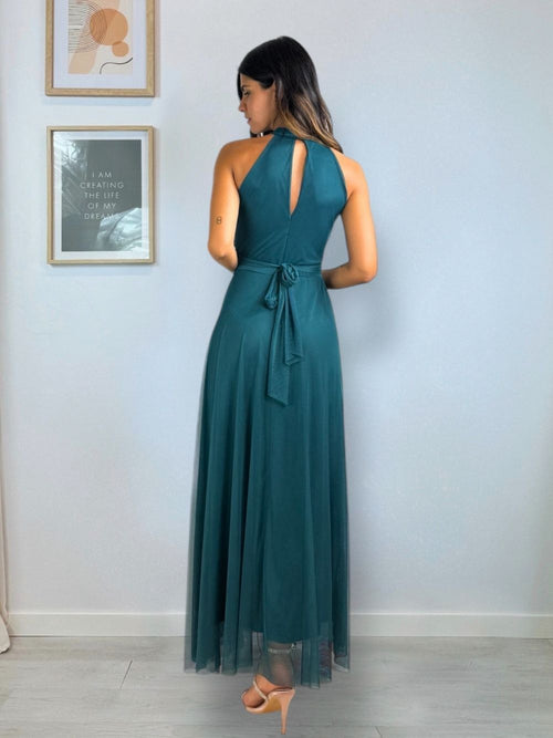 Vestito Giulia lungo tulle scollo americano