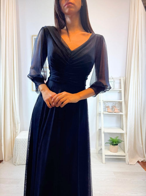Vestito lungo cerimonia tulle con maniche