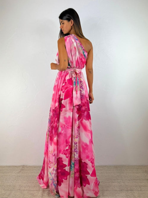 Abito cerimonia monospalla fantasia spacco