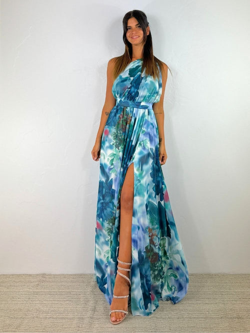 Abito cerimonia monospalla fantasia spacco