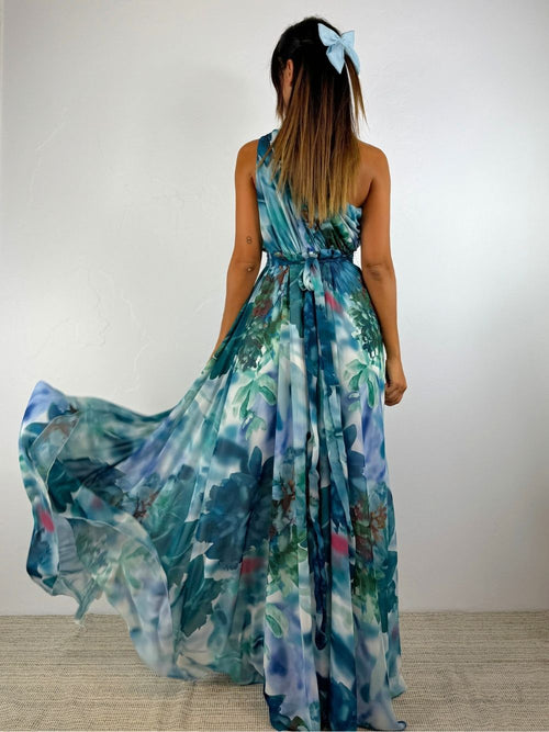 Abito cerimonia monospalla fantasia spacco