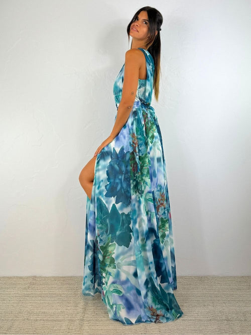 Abito cerimonia monospalla fantasia spacco