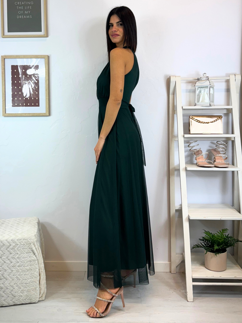 Vestito Giulia lungo tulle scollo americano