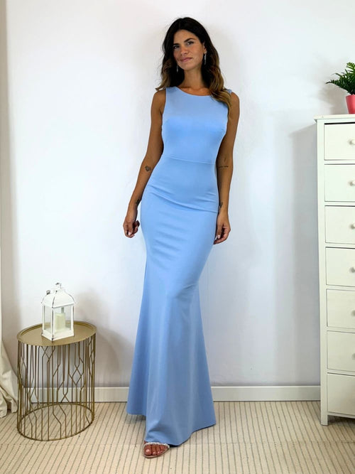 Abito cerimonia sirena scollato dietro fiocco
