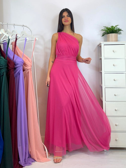 Abito cerimonia tulle monospalla