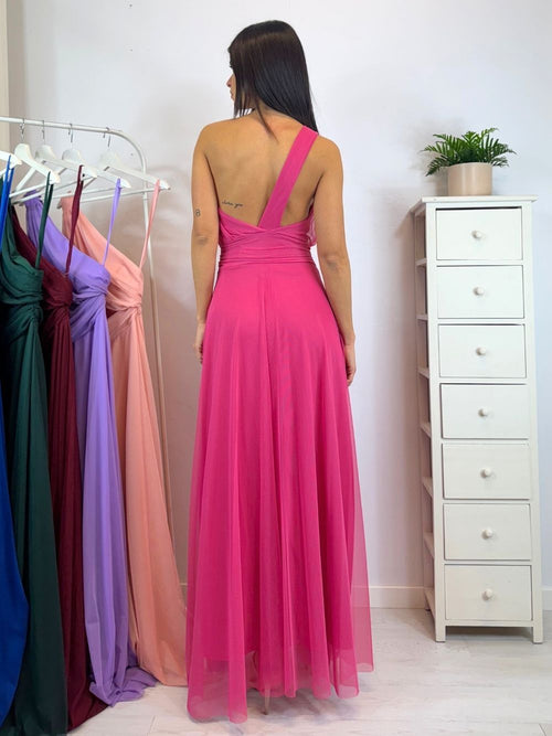 Abito cerimonia tulle monospalla