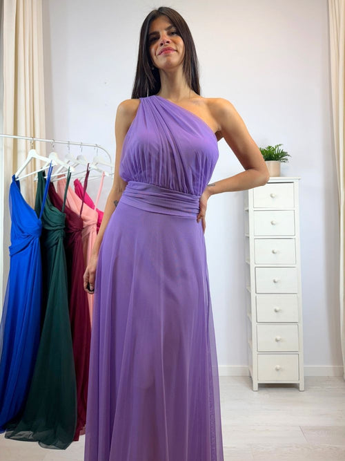 Abito cerimonia tulle monospalla