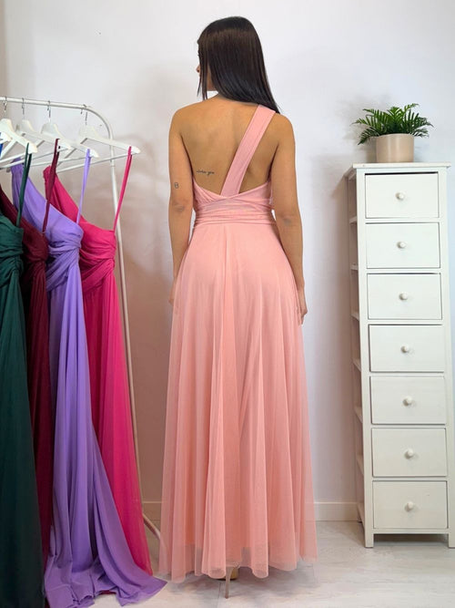 Abito cerimonia tulle monospalla