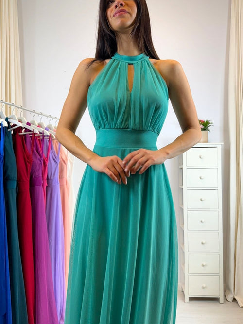 Vestito Giulia lungo tulle scollo americano