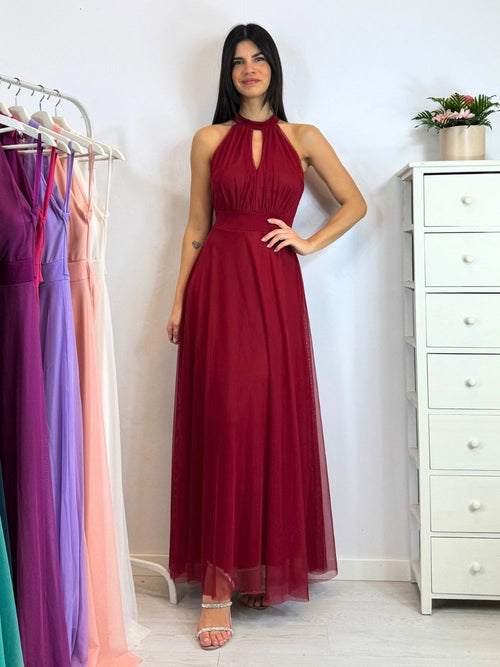 Vestito Giulia lungo tulle scollo americano
