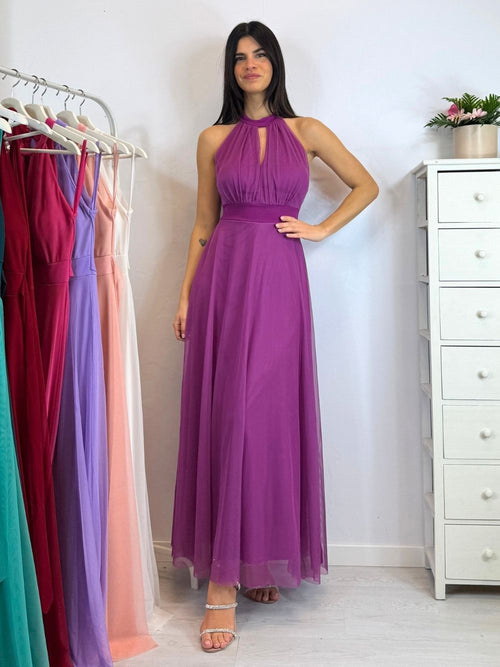 Vestito Giulia lungo tulle scollo americano