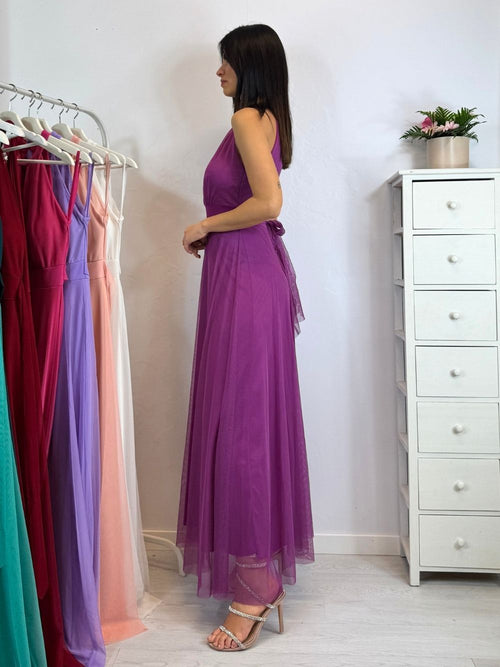 Vestito Giulia lungo tulle scollo americano