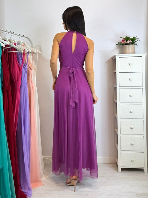 Vestito Giulia lungo tulle scollo americano
