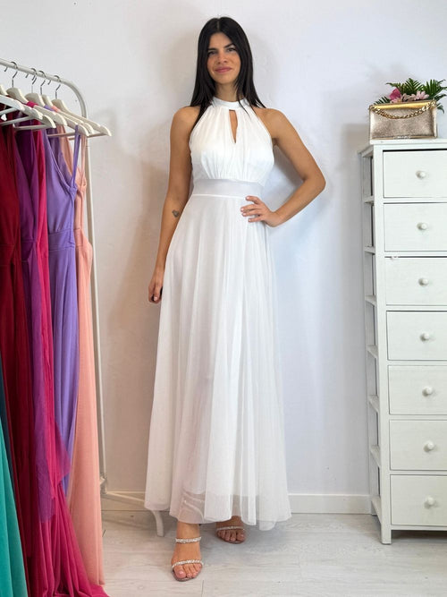 Vestito Giulia lungo tulle scollo americano