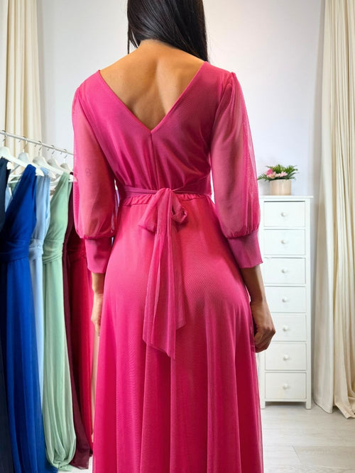 Vestito lungo cerimonia tulle con maniche