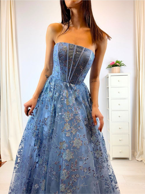 Abito cerimonia cenerentola fiori lurex tulle