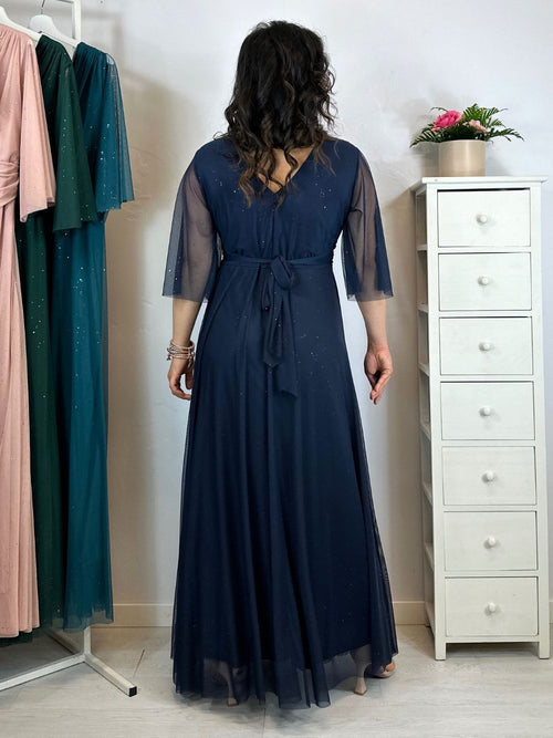 Abito cerimonia maxi tulle brilli con manica