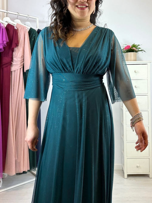 Abito cerimonia maxi tulle brilli con manica