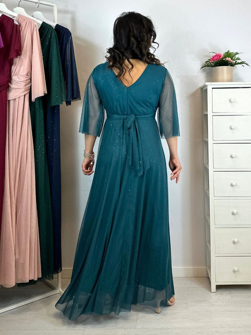 Abito cerimonia maxi tulle brilli con manica