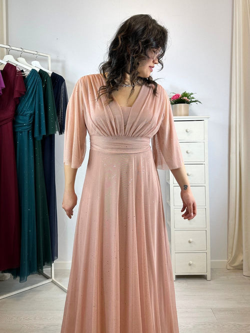 Abito cerimonia maxi tulle brilli con manica
