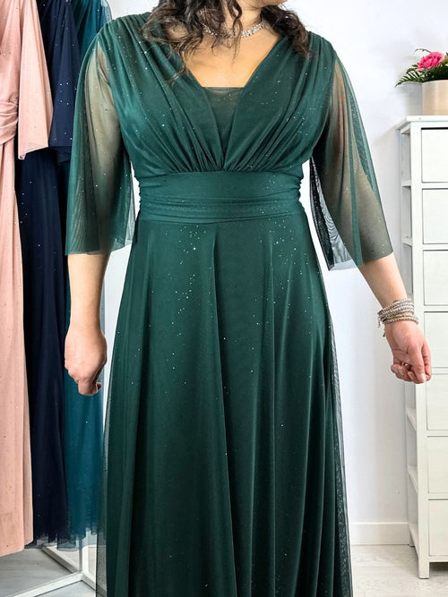 Abito cerimonia maxi tulle brilli con manica